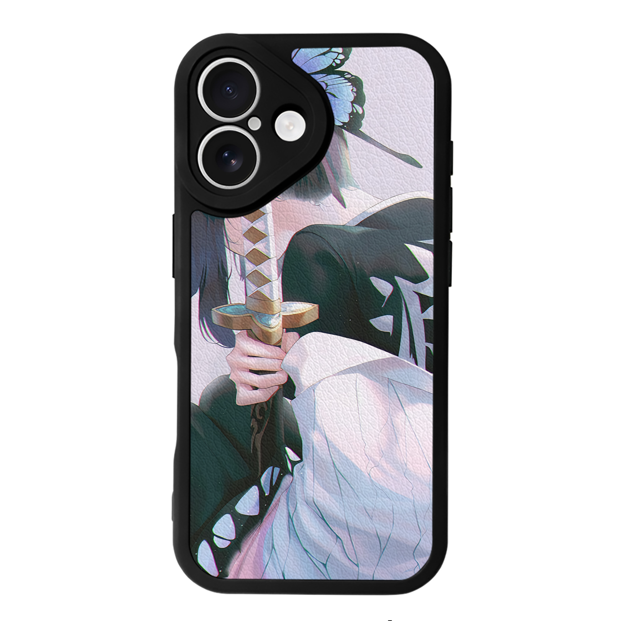 （画像用） 鬼滅の刃（きめつのやいば）蟲柱-胡蝶 しのぶ／こちょう しのぶ Kochou Shinobu 【iPhone 16シリーズ対応】シリコンスマホケース（レザー調） 材質：シリコン